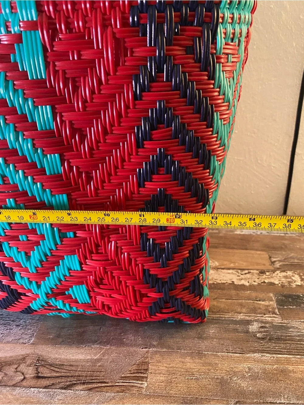 Maria Victoria Braided Geometric Tote in Red, Teal & Black